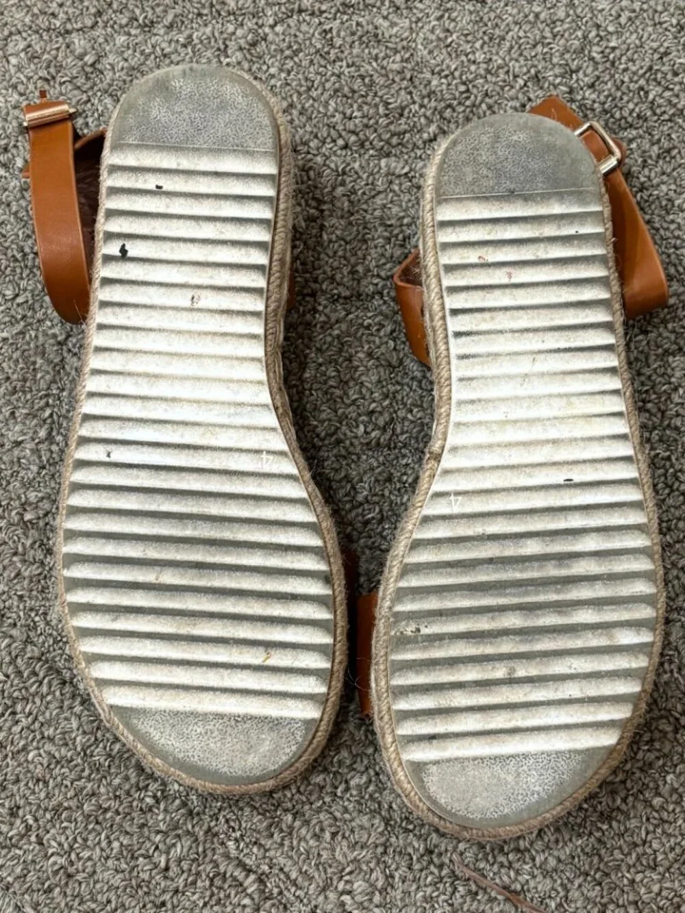 Woolworths Cognac Leather Ankle Strap Espadrille Platform Wedge Sandals